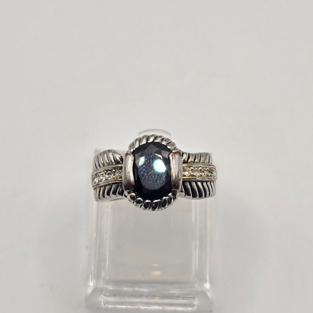 Beautiful Antique Silver Garnet With CZ Diamond Pave Ring